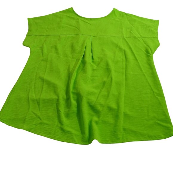 Cato Lime Neon Green Twist Front V-neck Top Womens Size L Polyester Short Sleeve - Picture 4 of 10